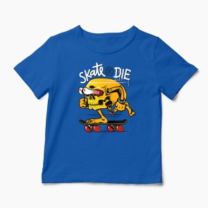 Tricou Craniu Skate or Die - Copii-Albastru Regal